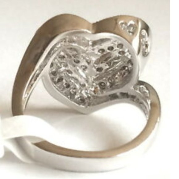 Silver Heart Cocktail Ring Size 5 6 10 Cubic Zirconia Statement Rhodium Plated - Picture 6 of 8